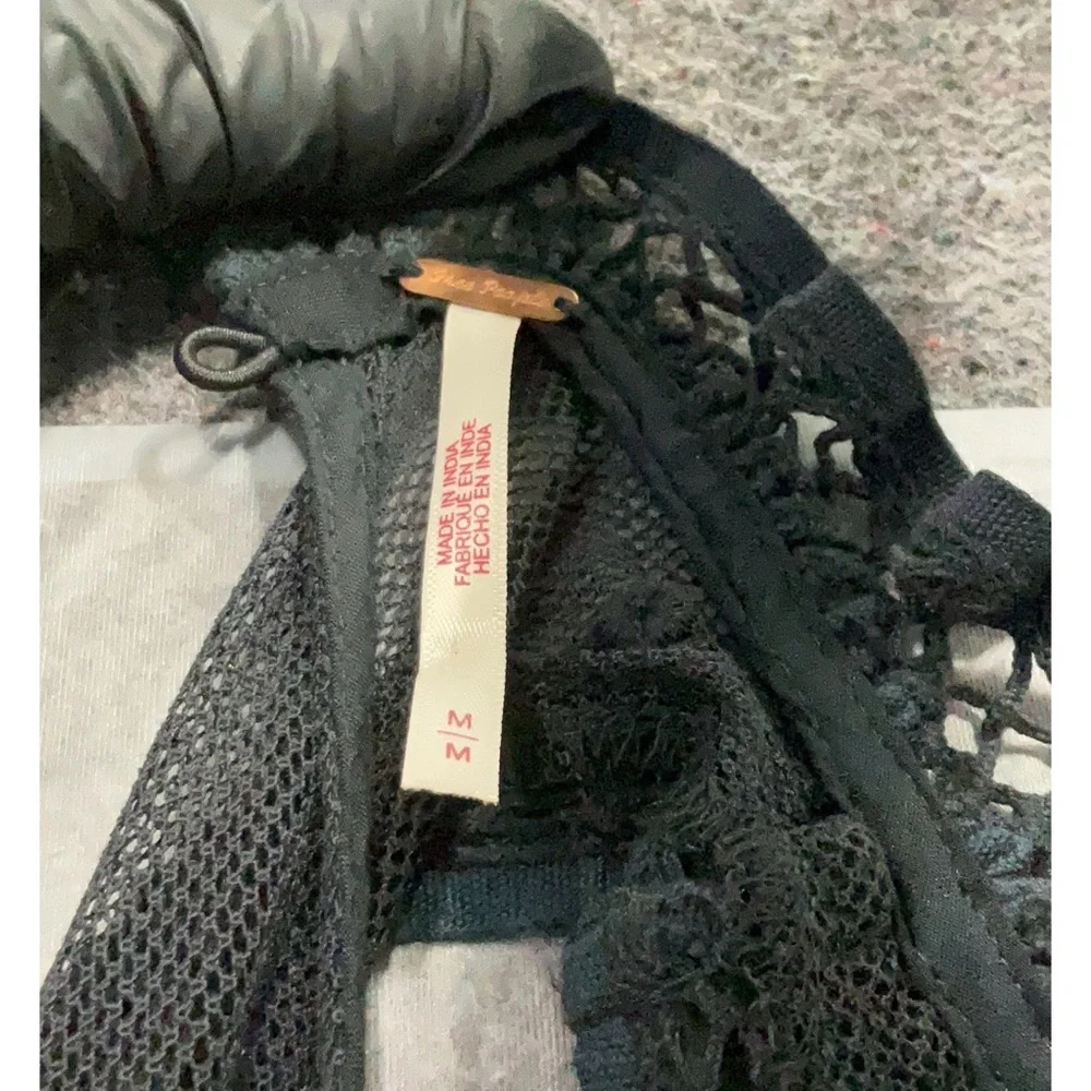 Free People Valencia Mini Dress featuring a black lace high neck and sheer dot - Picture 5 of 6